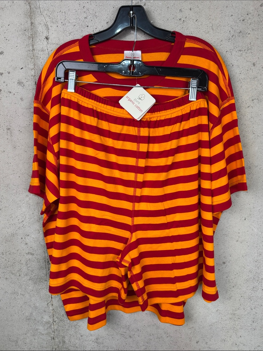 Hanna Andersson Bold Red & Orange Striped shorts pjs set XL